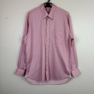Peter Millar Long Sleeve Cotton Button Down Dress Shirt Pink Micro Check Large